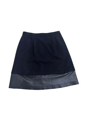 Sinclaire 10 Black above the knee a line wool Skirt lamb Leather hem Trim size 4